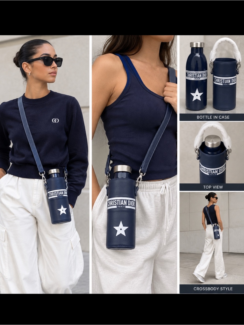 Dior Navy Water Bottle Tumbler Holder w/Strap Limited VIP Gift Novelty GWP NWT